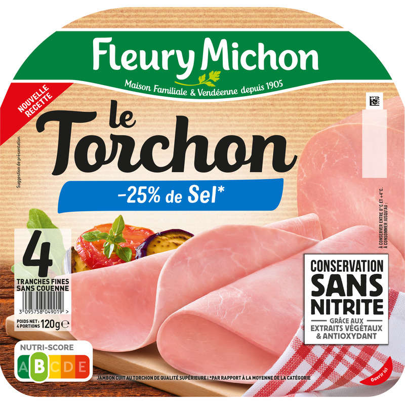 Fleury Michon Le Torchon Jambon -25% De Sel x4