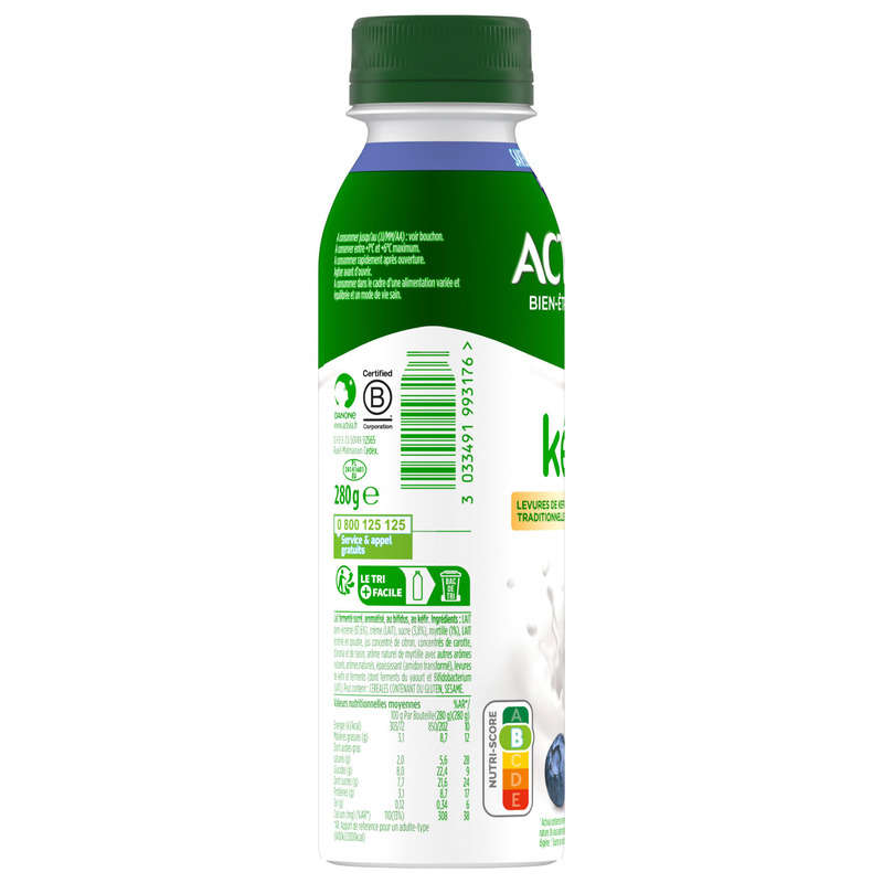 Danone Activia Kéfir À Boire Goût Doux Saveur Myrtille 280g