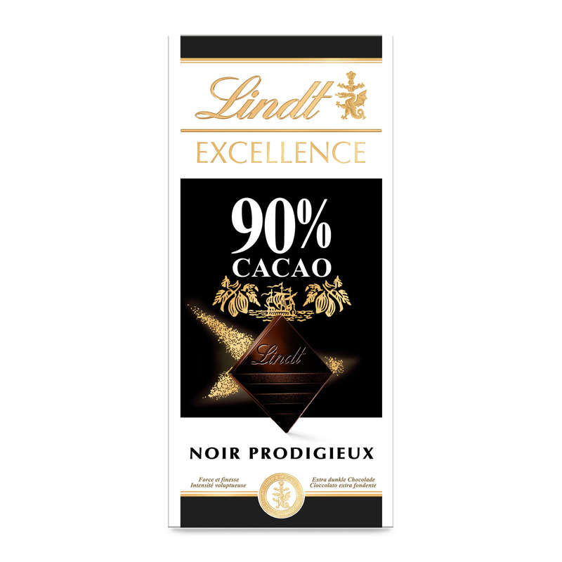 Lindt Excellence Tablette Chocolat Noir Prodigieux 90% De Cacao 100g