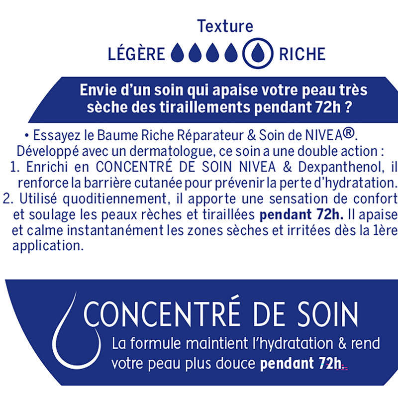 Nivea Baume Riche, Réparateur Et Soin, 48H, Peaux Desséchées Ou Abîmées 300ml