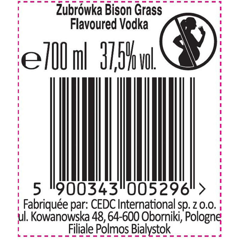 Zubrowka Vodka Bison Grass 37,5% 70cl