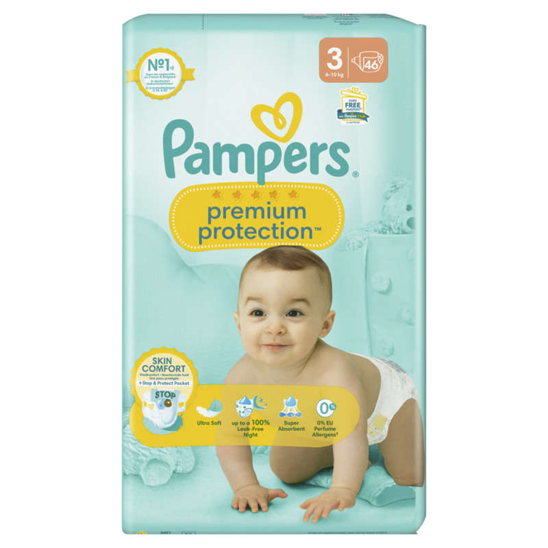 Pampers premium protection taille 3, couches x46, 6kg - 10kg