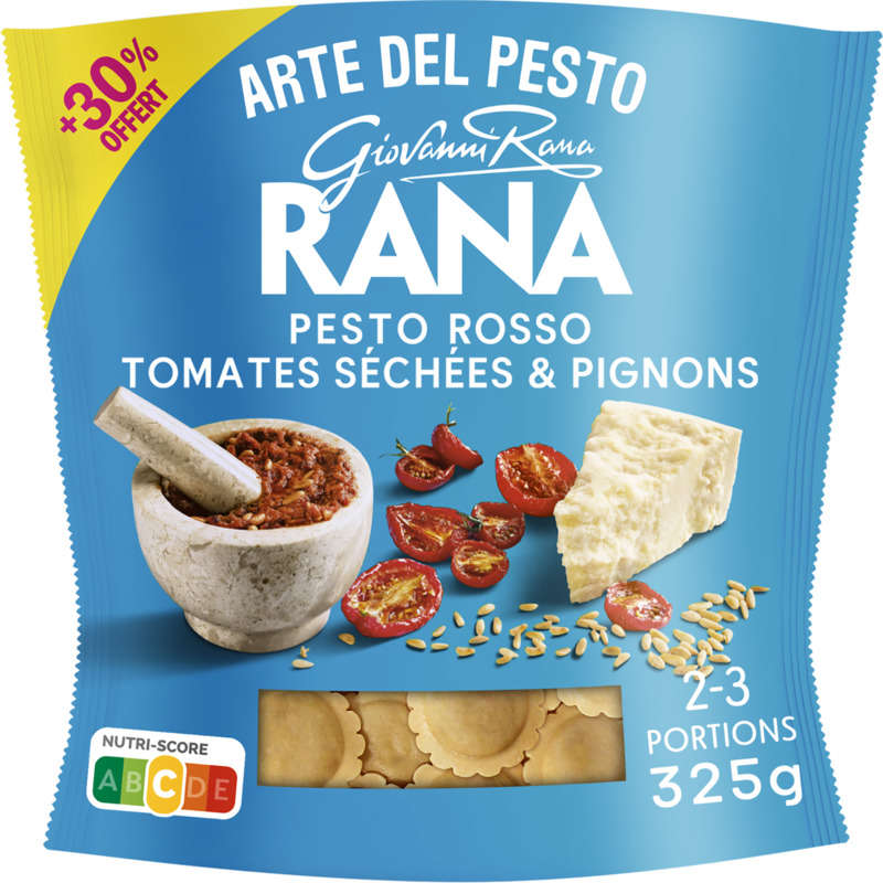 Rana Pâtes fraîches Ravioli Pesto Rosso Tomates séchées & Pignons +30% offert -325g