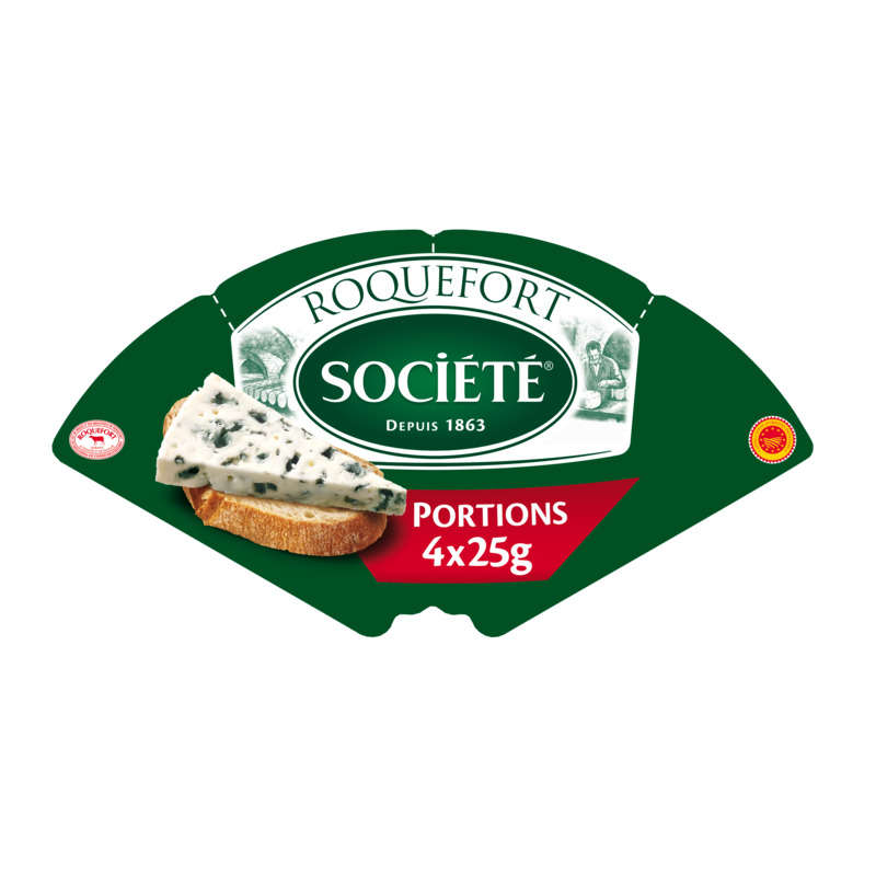 Société Roquefort Fromage AOP au lait cru de brebis 4 portions 100g