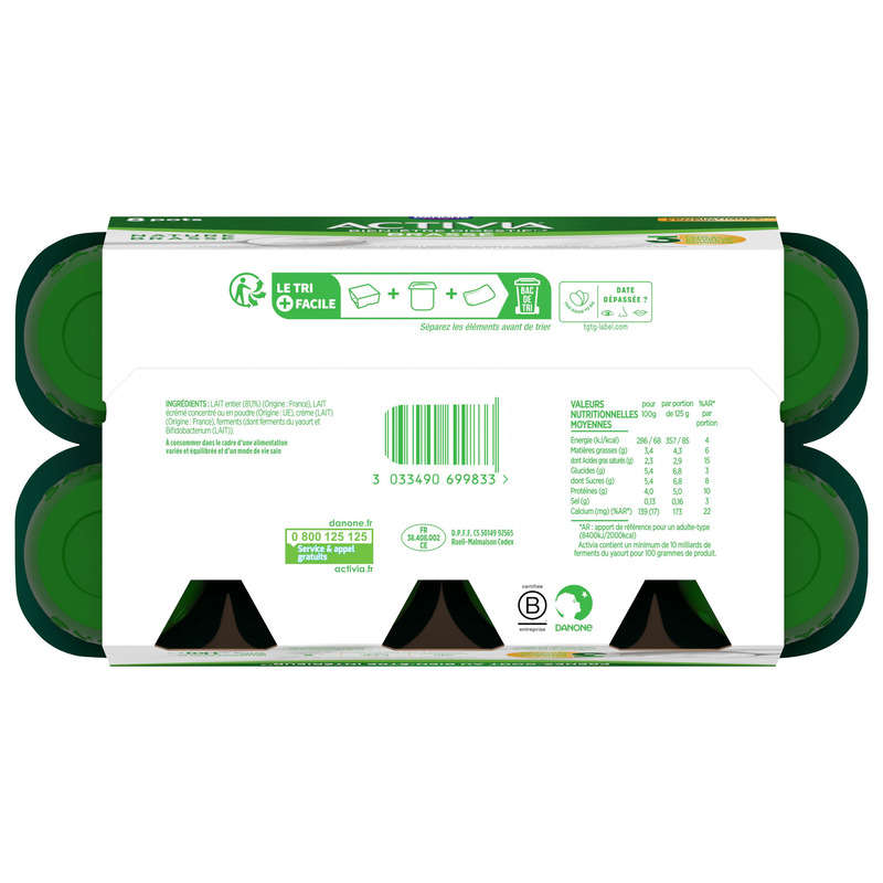 Activia Yaourt Nature Brassé Bifidus 8x125g