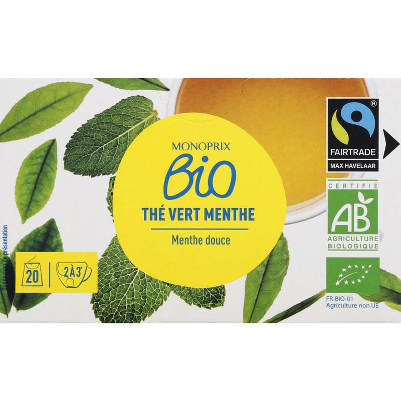 Monoprix Bio Thé vert menthe 20 sachets 36g