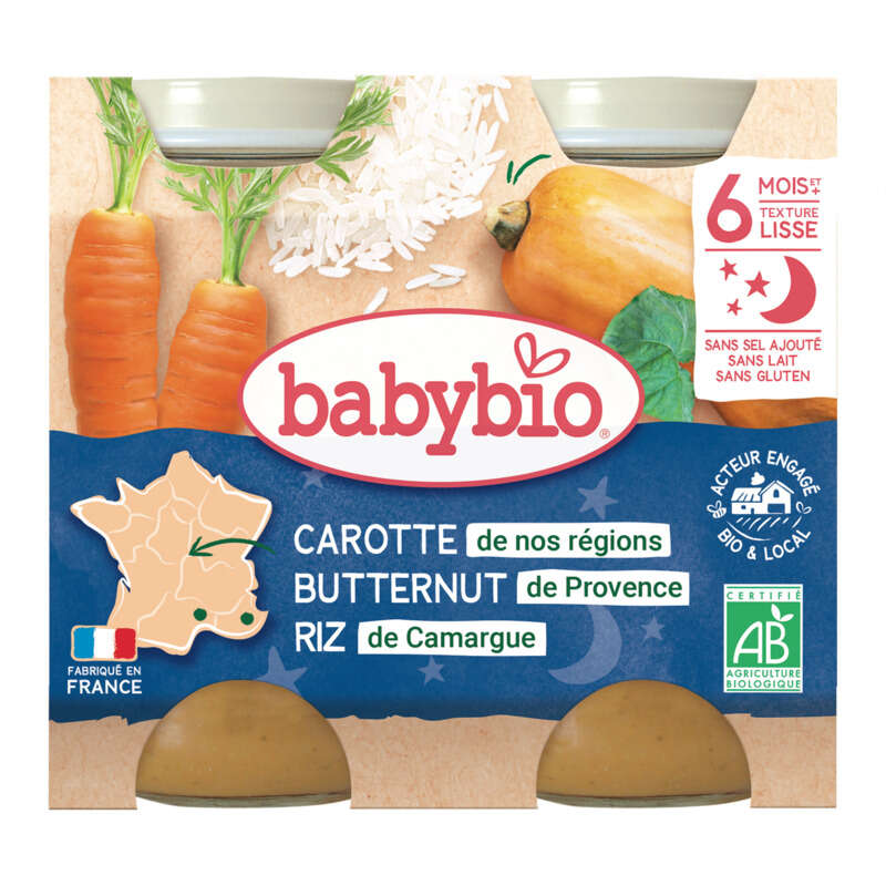 Babybio Petits pots carottes potimarron & riz, dès 6mois, bio 2x200g