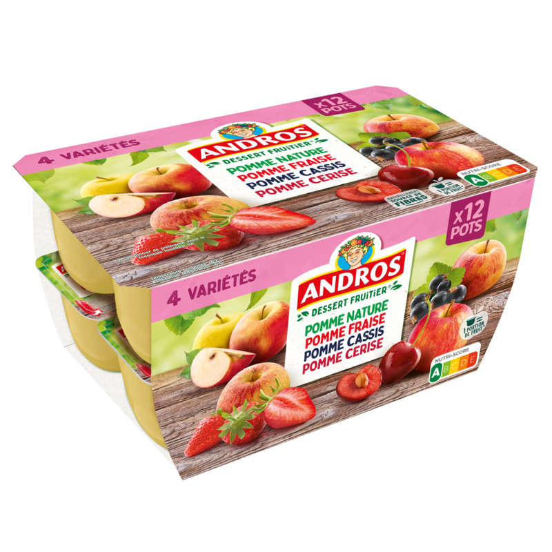 Andros Compote Pomme Fraise Cassis Cerise 12x100g