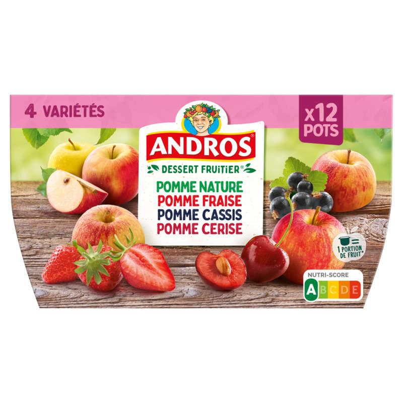 Andros Compote Pomme Fraise Cassis Cerise 12x100g