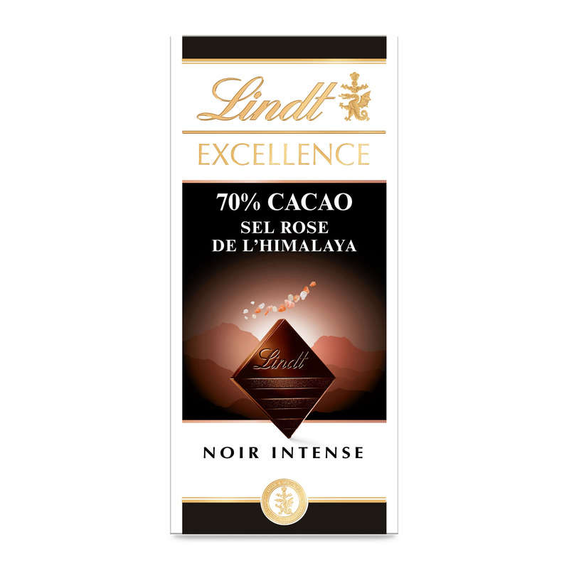 Lindt Excellence Tablette Chocolat Noir Intense 70% Sel Rose De L’Himalaya 100g