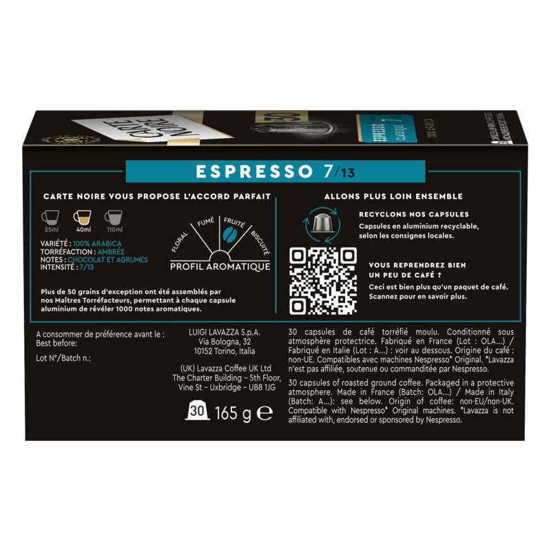 Carte Noire 30 capsules alu espresso classique n°7 - 165g