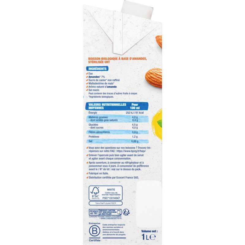 Bjorg Lait d'Amande Intense Bio 1L