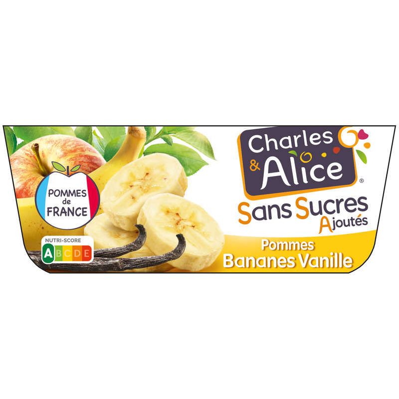 Charles & Alice Desserts fruités pommes bananes et vanille 4x97g