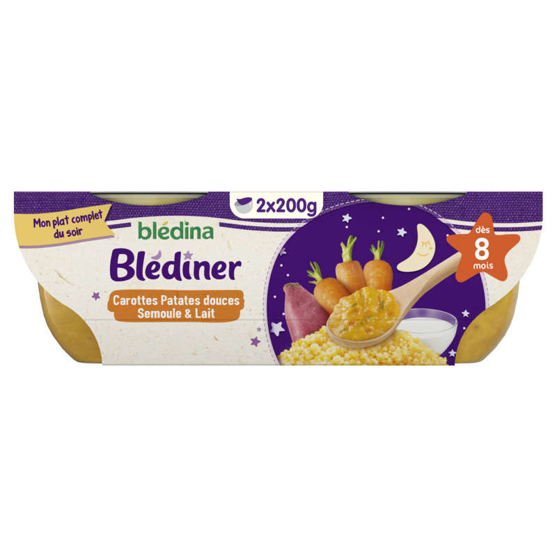 Blédina Plat Blédiner Carottes & Patates Douces Dès 8 Mois 2x200g