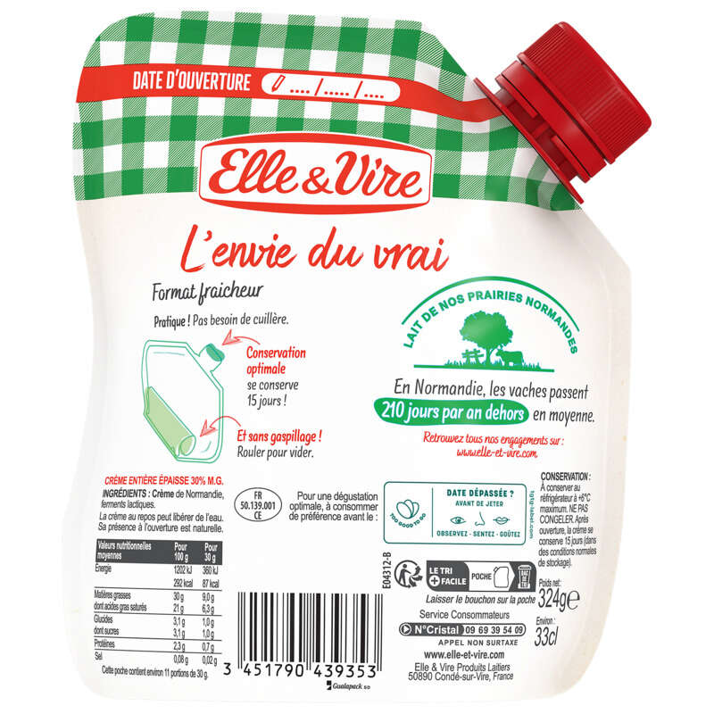 Elle & vire Crème De Normandie Épaisse Entière 30% M.G.. 33cl