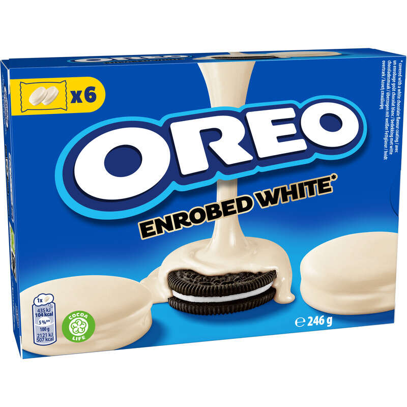 Oreo Biscuits fourrés à la Vanille enrobés au Chocolat Blanc 246g