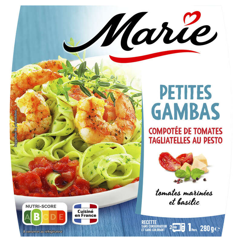 Marie Petites Gambas compotée de tomates tagliatelles au pesto 280g