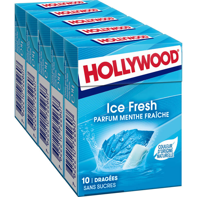 Hollywood Ice Fresh x10 Chewing-gum Menthe Fraîche Sans Sucres 70g