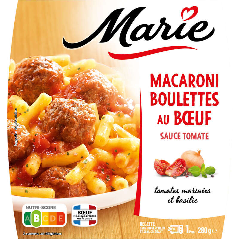 Marie Macaroni sauce tomate et boulettes au bœuf vbf 280g