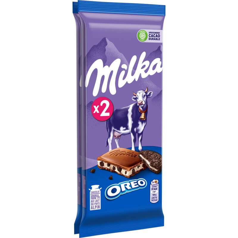 Milka Tablette Chocolat Au Lait Éclats D'Oreo 2x100g