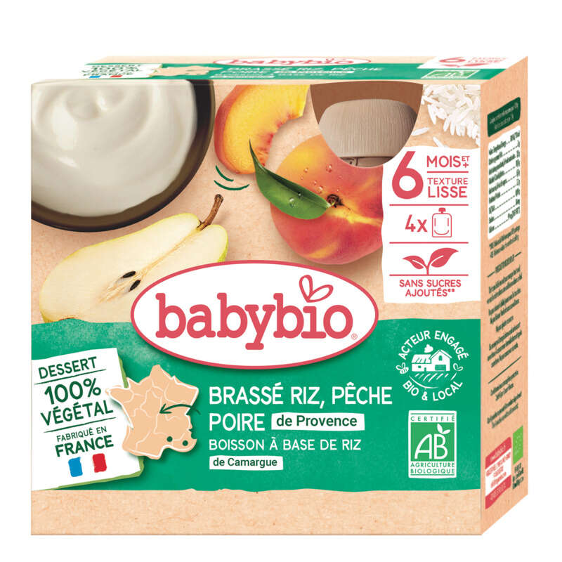 Babybio Gourde Brassé Riz Pêche Poire 4X85G