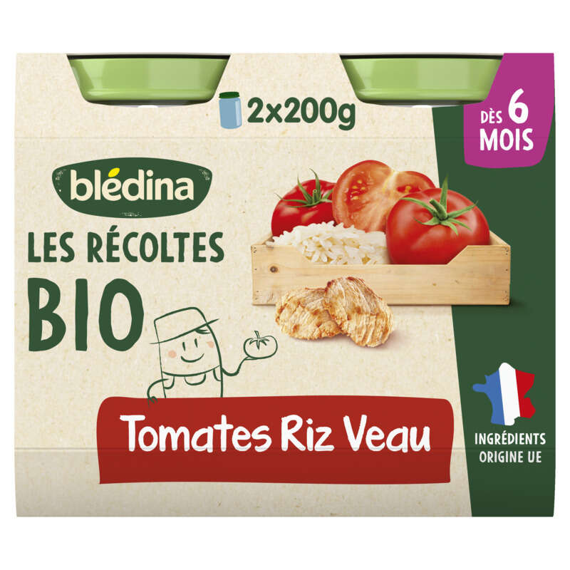 Blédina Petits Pots Bio Tomates Riz Veau Dès 6 Mois 2x200g