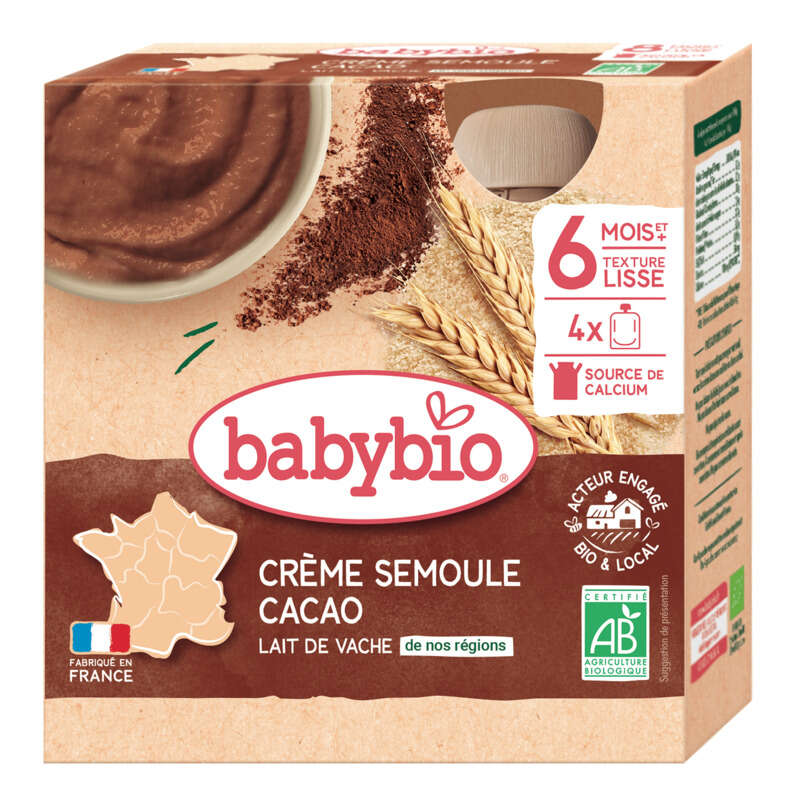 Babybio Crème Semoule Cacao Dès 8 Mois 4x85g