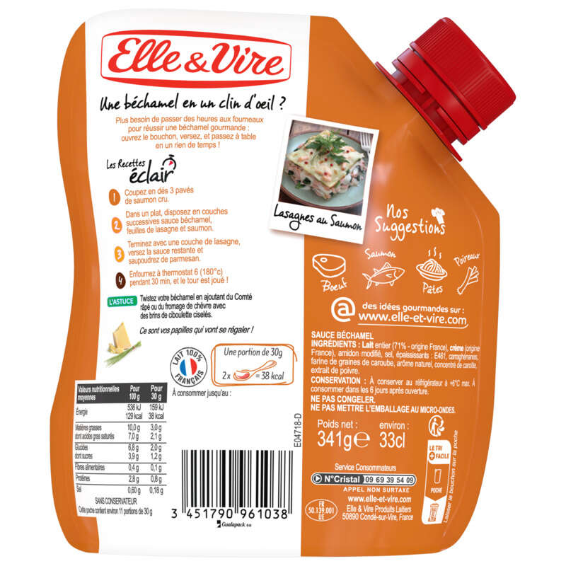 Elle&Vire Sauce béchamel au lait entier format poche 33cl