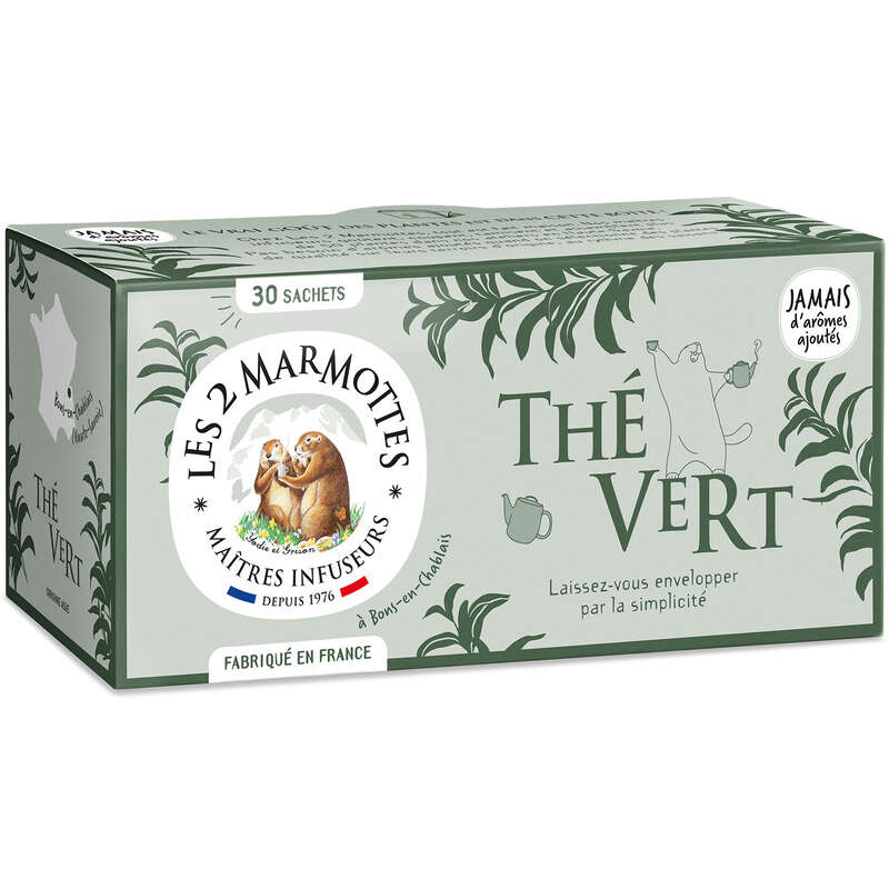 Les 2 Marmottes Thé Vert Bio 30 sachets 48g