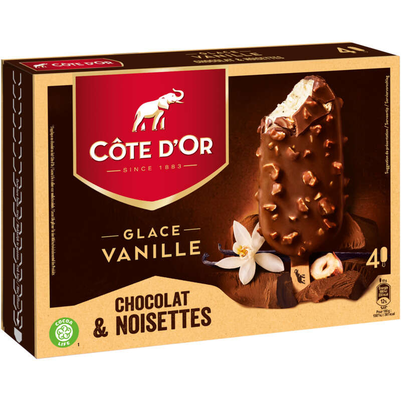 Côte d'Or 4 Bâtonnets Vanille Chocolat Lait Noisette 260g