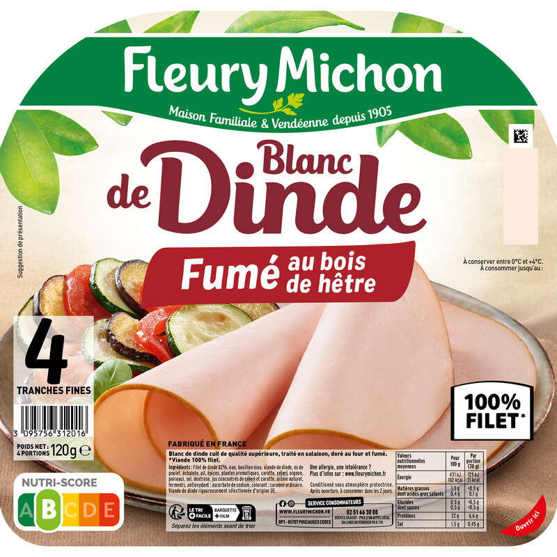 Fleury Michon Blanc De Dinde Fumé Tranches Fines x4