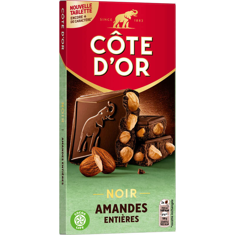 Côte D'or Tablette Chocolat Noir Aux Amandes Entières 180g