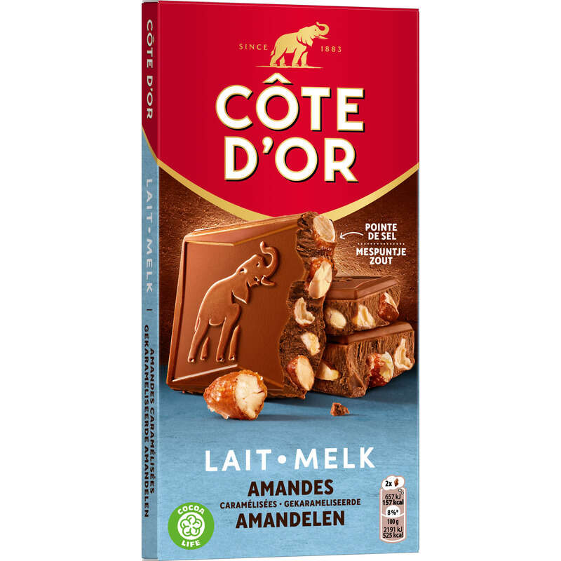 Côte D'Or Tablette Chocolat Lait Pointe De Sel Et Amandes 180g