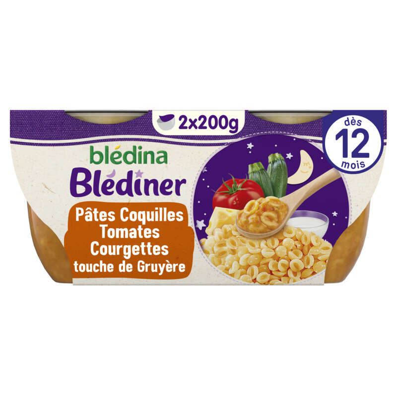 Blédina Blediner Pâtes Coquilles Tomates Courgettes Lait Dès 12 Mois 2x200g