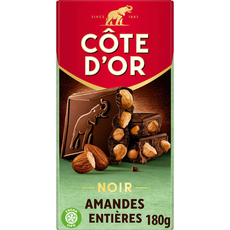 Côte D'or Tablette Chocolat Noir Aux Amandes Entières 180g