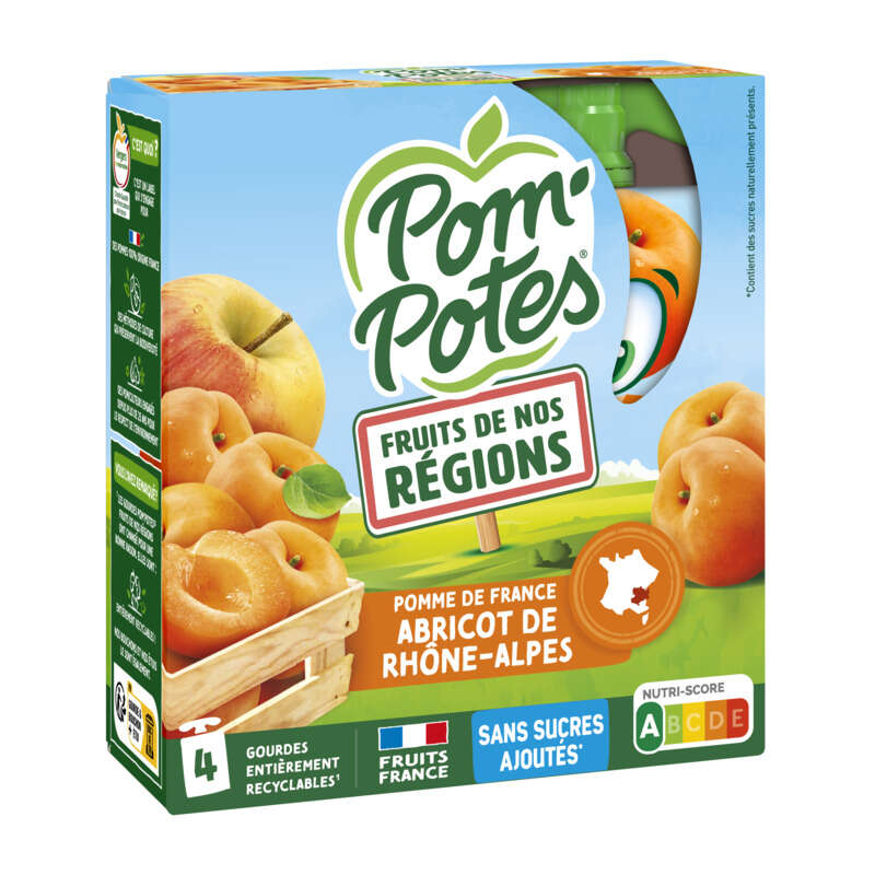 Pom'Potes Compote Pomme Abricot De Rhône-Alpes 4x90g