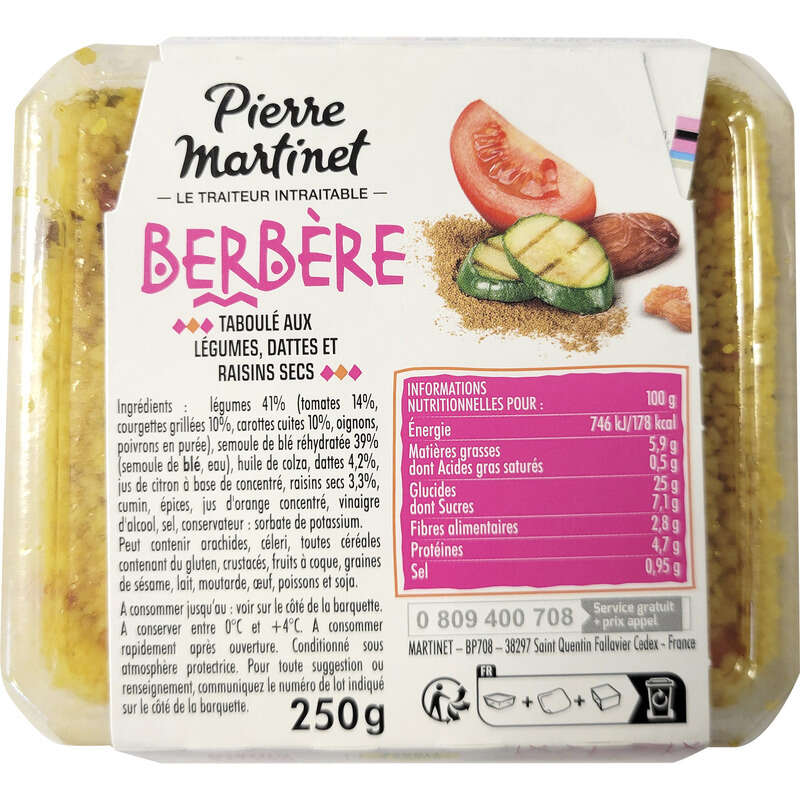 Martinet Salade Berbère Légumes Barquette 250g