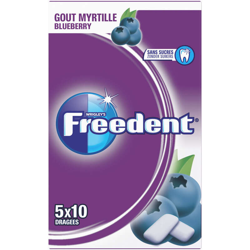 Freedent Chewing-Gum Goût Myrtille Sans Sucres 5X10 Dragées 70G