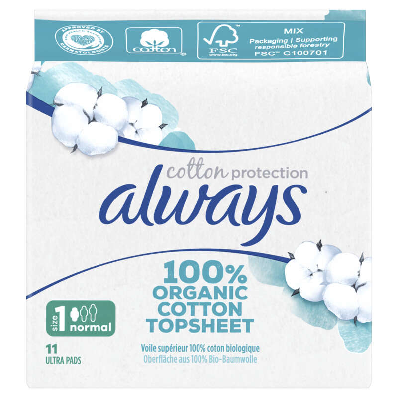 Always Cotton Protection Serviettes Hygiéniques 100% Coton T.1 normal x11