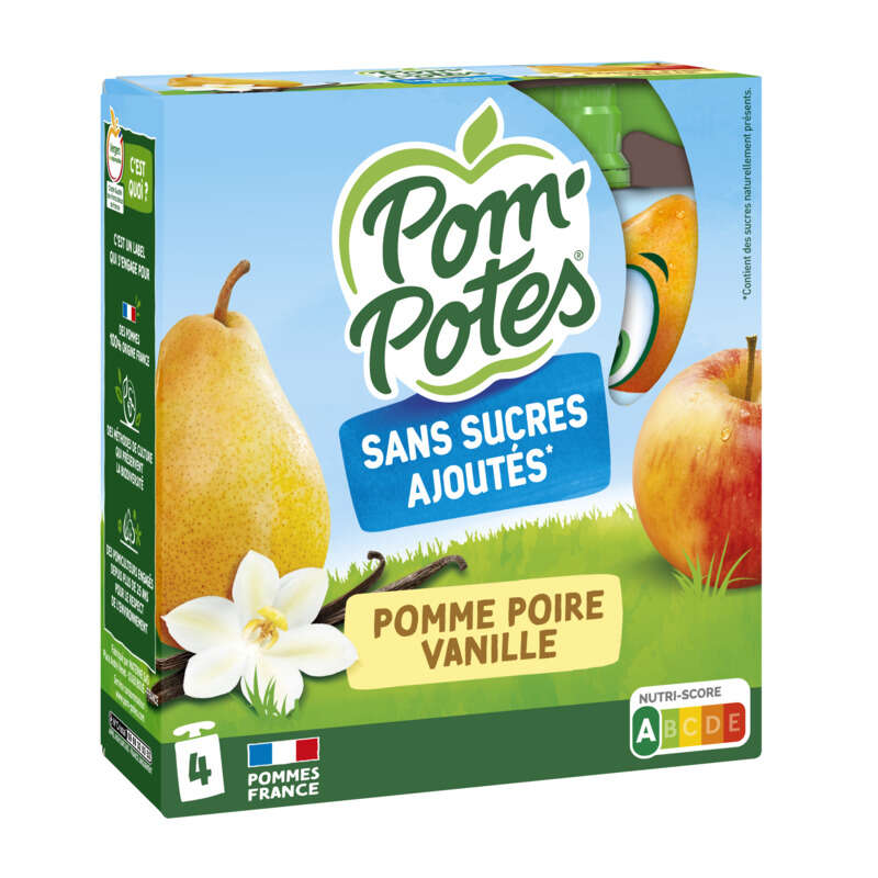 Pom'Potes Compote Pommes, Poires, Vanille 4x90g