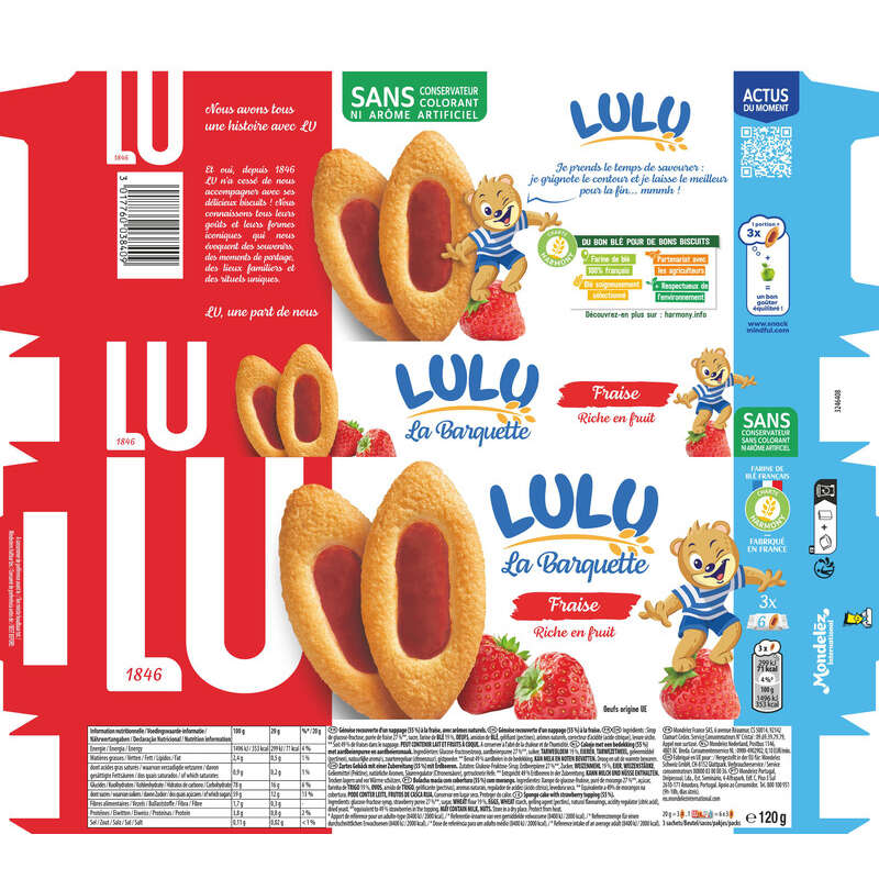 Lu Lulu La Barquette Biscuits Fraise 120g