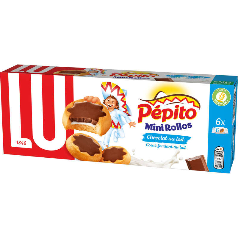 Lu Pepito Mini Rollos Biscuits fourrés & nappés de Chocolat au Lait 225g