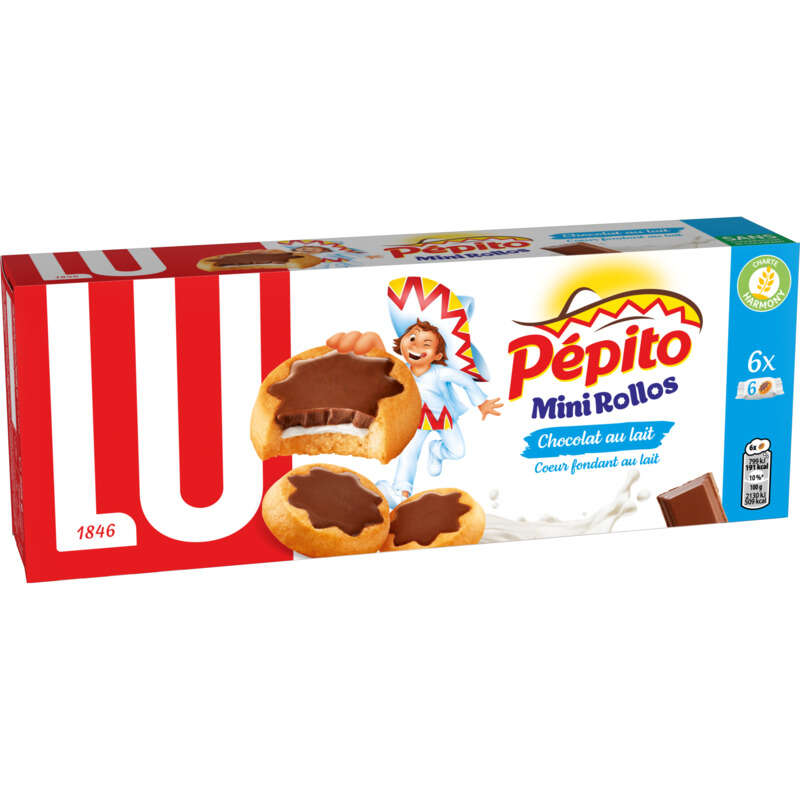 Lu Pepito Mini Rollos Biscuits fourrés & nappés de Chocolat au Lait 225g