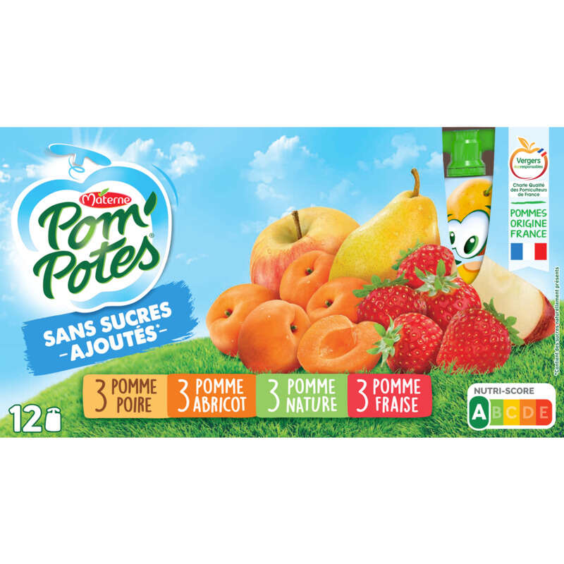 Pom'Potes Classiques mix Pomme, Fraises, Poires Abricots 12x90g