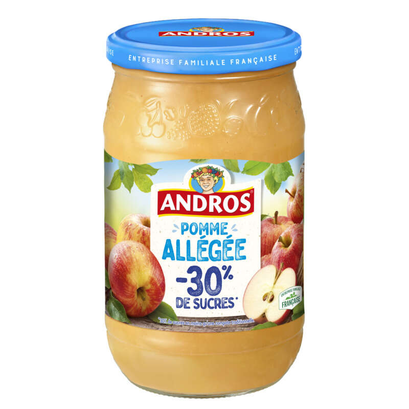 Andros Compote de Pommes Allégée -30% de Sucres Pot 730g