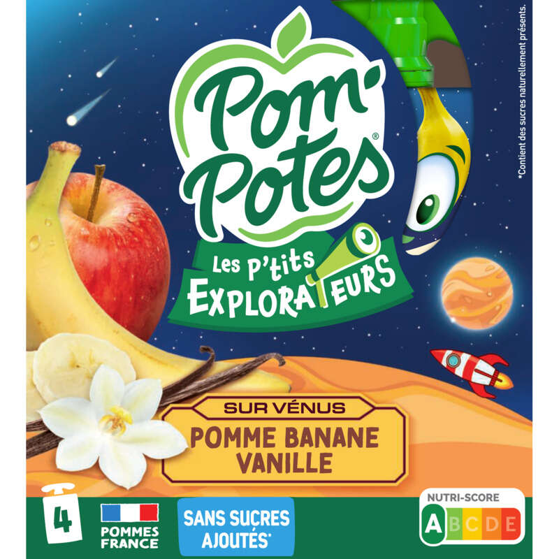 Pom'Potes les p'tits explorateurs sur venus pomme banane vanille 4x90g