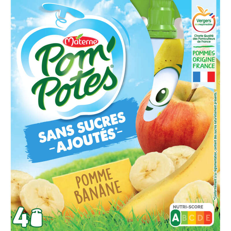 Pom'Potes Sans Sucres Ajoutés Pomme Banane 4x90g