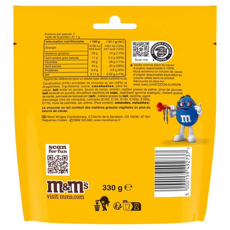 M&M's Bonbons Chocolat Au Lait & Cacahuètes 330g