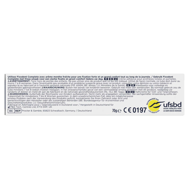 Fixodent Crème Adhésive Pour Prothèses Complete Fraîcheur 70ml