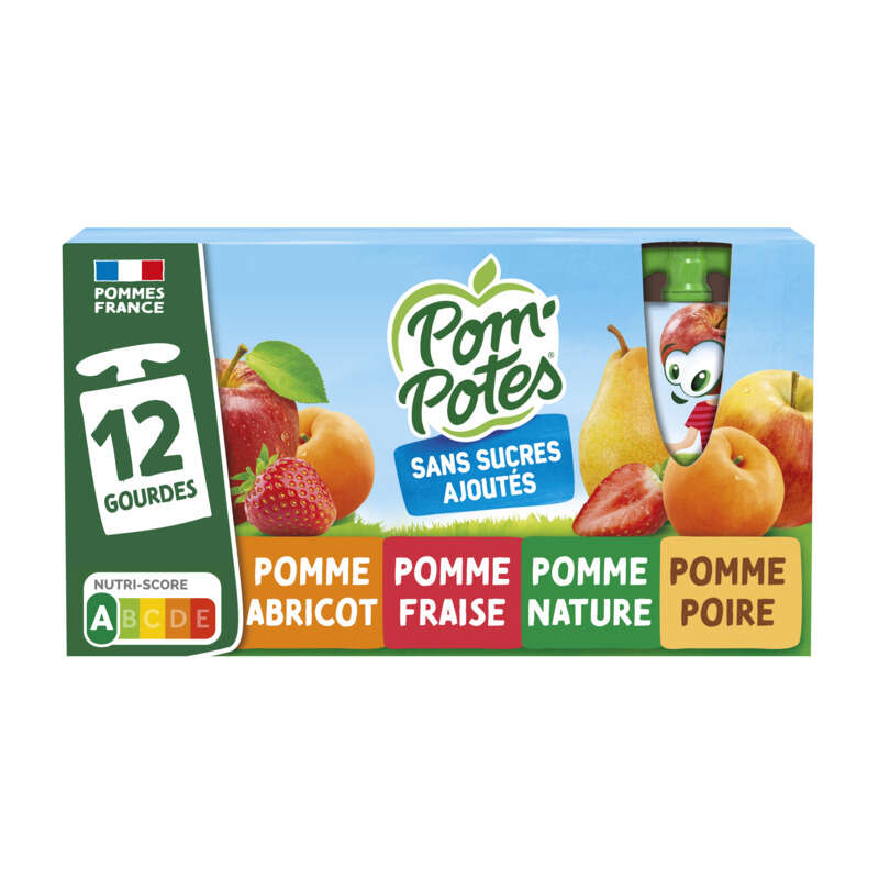 Pom'Potes Classiques mix Pomme, Fraises, Poires Abricots 12x90g